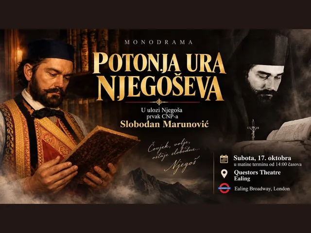 Plakat monodrame Potonja ura Njegoševa, Slobodan Marunović kao Njegoš